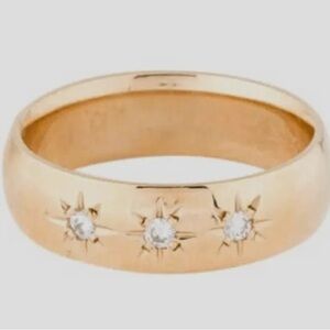 14k Elegant Gold Gypsy Band with Starburst Star Set Diamond Accents Unisex Sz 9